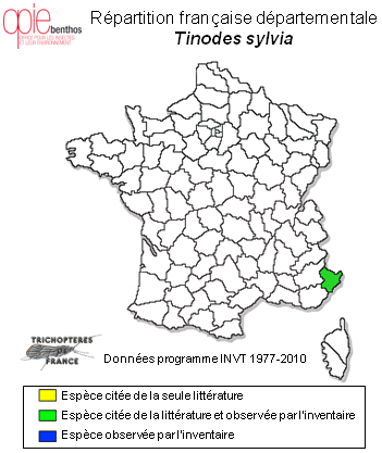 Carte de distribution de Tinodes sylvia Ris, 1903