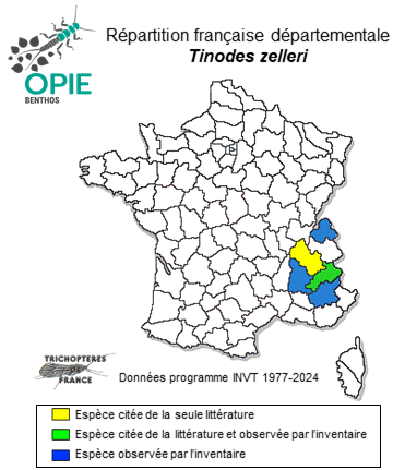 Carte de distribution de Tinodes zelleri MacLachlan, 1878