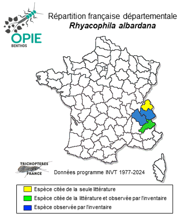 Carte de distribution de Rhyacophila albardana MacLachlan, 1879