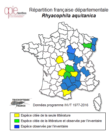 Carte de distribution de Rhyacophila aquitanica MacLachlan, 1879