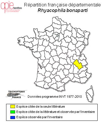 Carte de distribution de Rhyacophila bonaparti Schmid, 1947