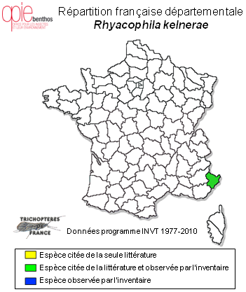 Carte de distribution de Rhyacophila kelnerae Schmid, 1971