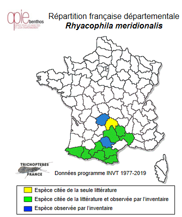 Carte de distribution de Rhyacophila meridionalis Pictet, 1865