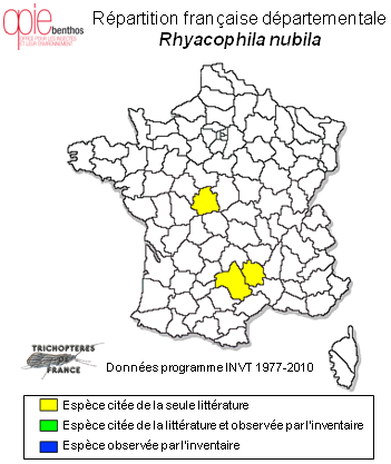 Carte de distribution de Rhyacophila nubila (Zetterstedt, 1840)