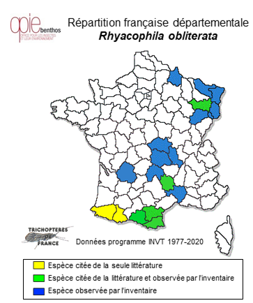 Carte de distribution de Rhyacophila obliterata MacLachlan, 1863