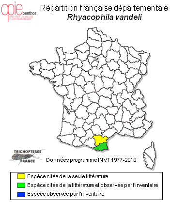 Carte de distribution de Rhyacophila vandeli Despax, 1933