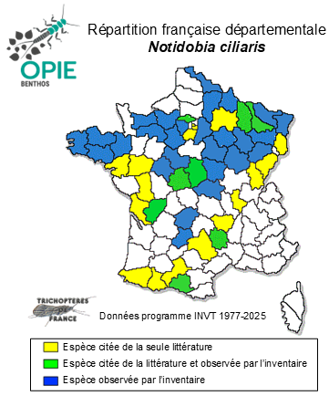 Carte de distribution de Notidobia ciliaris (Linnæus, 1761)