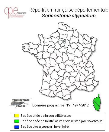 Carte de distribution de Sericostoma clypeatum Hagen, 1869